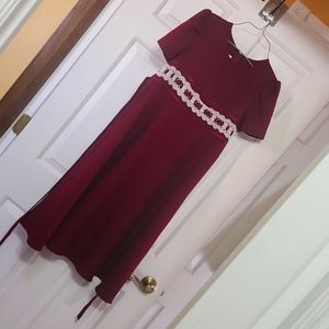 Little Girls Dreas burgundy rose and lace waist puff sleeves